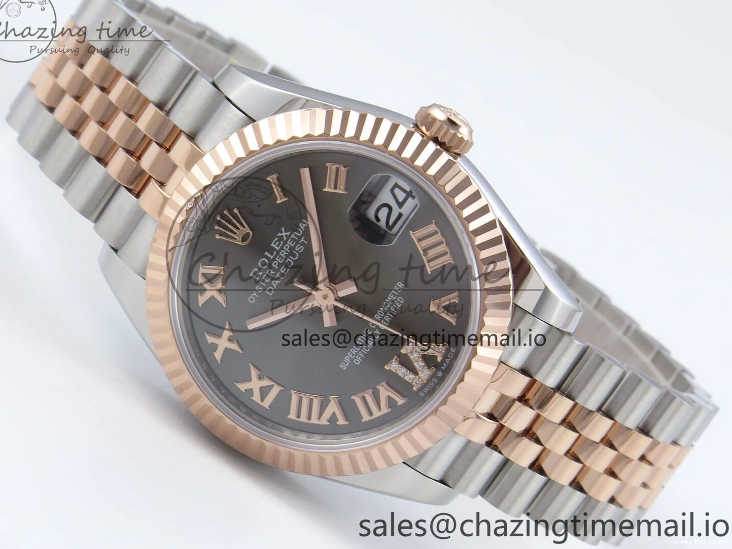Best AAA Replica Sites Bracelet RG Dial Gray Jubilee 31 DateJust Steel 516 Roman ARF Edition SS Diamonds on 904L 1:1 278271 Best StreetReady ETA 0117